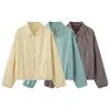 Ropa de mujer al por mayor transfronteriza 2026 AliExpress más vendida moda casual cuello camisero dobladillo abombado rayas chaqueta abrigo