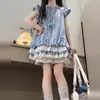 Vestido de Verano para Niña con Leggings Incluidos Nuevo Estilo 2026 Vestido de Verano con Mangas Abullonadas para Niña Grande Estilo Coreano de Moda