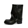 Doce e Descolada Garota~Fivela de Cinto Botas com Plataforma Inverno 2026 Grossas Salto Médio Bico Redondo Couro Genuíno Cano Médio Largas para Mulheres