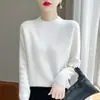 Suéter de lana pura transfronterizo para otoño e invierno para mujer, cuello semi-alto, jacquard, engrosado, holgado, top base de lana