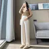 Pantalones de maternidad para otoño e invierno, pantalones de pierna ancha para usar al aire libre, nuevo estilo de invierno, forrados de polar, cálidos, talla grande, casuales, de cintura alta, de pierna recta, pantalones de largo hasta el suelo