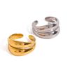Anillo hueco de apertura de línea de doble capa de acero inoxidable de oro de 18 quilates, diseño de alto nivel silencioso, no se decolora, joyería al por mayor
