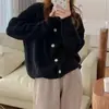 Estilo coreano outono e inverno Novo Estilo preguiçoso suave elegante vintage torcido gola redonda cardigã de malha suéter casaco feminino top