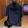 Camiseta Casual Holgada de Malla de Seda Helada de Secado Rápido para Hombre, Manga Corta, Cuello Alto, Media Cremallera, de Alta Gama, Transpirable, Popular en Verano