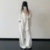 Conjunto de linho estilo old money soltinho para mulheres, camisa branca casual de verão, calça de perna larga de algodão e linho, conjunto leve de duas peças plus size
