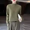 Suéter feminino de lã 100% espessado com ponto de sete, gola alta discreta, tricô de manga longa, blusa básica casual versátil