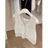 Chaleco cárdigan de punto con cuello en V de albaricoque para mujer, top sin mangas de verano, bolero, petite, prenda exterior corta, chaleco, capa exterior