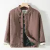 Casaco Masculino Acolchoado de Algodão Estilo Chinês Novo Inverno 2024 Casual Algodão e Linho Mantenção do Calor Espessado Gola com Botão Jaqueta Acolchoada de Algodão Estilo Guofeng Sombra de Grou