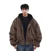 Chaqueta de Cuero para Hombre de Invierno Nueva de Moda Holgada Versátil para Pareja con Diseño de Retazos Falsos de Dos Piezas
