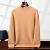 Suéter de cachemira de punto grueso de doble hilo para hombre, cuello medio alto, color liso, nuevo suéter base de cachemira engrosado para otoño e invierno