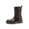 Fornecimento Direto da Fábrica Férias Nômade~Bico Redondo Panturrilha Larga Botas de Montaria Salto Grosso 4cm Versátil Retrô