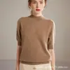 Top de cachemir para mujer de manga corta, 100% cachemir puro, nueva moda, cuello semi-alto, jersey, color liso, corte holgado, capa base de punto, manga corta