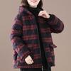 Jaqueta Feminina Plus Size Curta Acolchoada de Algodão e Linho para o Inverno de 2026 Casaco Xadrez Casual Solto Top Acolchoado de Algodão