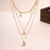 Collar multicapa para mujer con colgante de luna llena de diamantes y estrella de cinco puntas, estilo transfronterizo europeo y americano, para mujer
