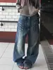 Jeans de Diseño Americano Patchwork para Hombres y Mujeres, Tendencia de Primavera Retro Nicho Remaches de Alta Resistencia Desgastados de Pierna Recta