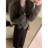Chaqueta Cardigan de Punto de Terciopelo de Mapache Verde de Gama Alta para Mujer en Otoño e Invierno Suave y Sedoso Leche Fufu Suéter Exterior Holgado