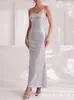 Vestido de festa feminino transfronteiriço com lantejoulas, sexy, tipo camisola, justo ao corpo, longo, vestido sereia para festa anual, estilo europeu e americano
