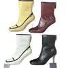 Botas de tornozelo de salto alto em couro genuíno estilo francês transfronteiriças para mulheres, bico em forma de C, fivela de cor contrastante, zíper traseiro, botas da moda, sapatos femininos multi-coloridos para comércio exterior
