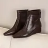 Botines de Cuña con Punta Cuadrada y Cierre Trasero para Mujer Otoño Versátiles Elásticos Adelgazantes Botines Cortos Botas Chelsea para Mujer