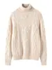Tricô Twist Gola Alta 100% Lã Pura Feminino Outono e Inverno Tricô Trançado Retrô Slim Outer Top Quente