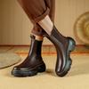 Botas Curtas de Couro Genuíno com Solado Grosso e Bico Redondo para Mulheres 2025 Outono e Inverno Novas Plataforma Versátil Botas de Cano Curto Couro Bovino de Primeira Camada Botas Martin