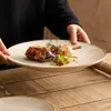 Prato de Cerâmica Esmaltada Marrom-Amarelada Fabricado na Fábrica, Prato de Jantar Micro-ondas, Prato Estilo Ocidental, Prato de Bife