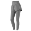 Calça de Yoga Falsa Duas Peças Bolsos Laterais Feminina Elástica Cintura Alta Levanta Bumbum Emagrecimento Calça Longa Corrida Fitness Esportes Calça Justa
