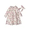 Vestido de rayas de Papá Noel de manga larga para primavera y otoño, estilo europeo y americano + pañuelo para la cabeza, conjunto de dos piezas para niños, moda de Instagram