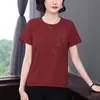 Roupas para Mãe 2026 Verão Nova Camiseta Feminina Bordada de Manga Curta Moda Casual Patchwork Solta Emagrecedora Top para Mulheres