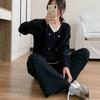 Traje de punto de dos piezas estilo coreano estilo perezoso falso para mujer Otoño e Invierno Nuevo diseño Sentido de moda Pantalones anchos sueltos Conjunto de dos piezas