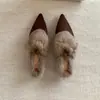 Primer Encuentro Temporada Mules de Tacón Grueso Cerrados Ropa de Abrigo 2026 Otoño/Invierno Nuevo Estilo Frances Deslizables Pantuflas Peludas