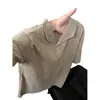 Camiseta de manga corta para hombre con cuello tipo polo texturizado estilo americano, nuevo modelo de verano, diseño holgado, camisa de manga media de color liso y peso pesado
