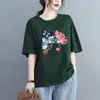Suministro Transfronterizo Camiseta de Manga Corta de Algodón Puro con Estampado Floral Verano 2026 Nuevo Estilo Europeo Talla Grande Elegante Holgado