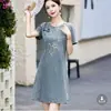 Vestido de Mezclilla con Empalme Jacquard Chinoiserie Retro para Mujer Verano 2024 Nuevo Talla Grande Holgado Falda Cheongsam Mejorada