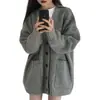 Otoño e Invierno Nuevo Estilo Academia Estilo Coreano Suelto Perezoso Cuello en V Combinable Bolsillo Color Sólido Cárdigan Tejido Abrigo Suéter Mujer