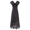 Vestido de Encaje Francés con Panel, Cuello en V, Estampado Floral, Verano, Nueva Llegada, Ceñido a la Cintura, Adelgazante, Elegante, Falda Larga, Mujer