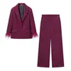 Conjunto de Pantalones Casuales Rectos Sueltos de Cintura Alta con Blazer Decorado con Plumas Estilo Europeo y Americano Nuevo Primavera 2026