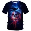 Camiseta Gola Careca Manga Curta Estampa Digital 3D Caveira Colorida e Corvo Bestseller Outono 2025 Amazon