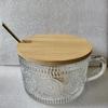Taza para Avena Nocturna de Desayuno con Girasol en Relieve, Tapa y Cuchara, Vaso de Vidrio para Ensalada, Estilo Simple