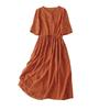 Verão Novo Casual Versátil Simples Desejo Mais Vendido Vestido Feminino de Algodão e Linho Tamanho Grande Cintura Elástica Solta Saia Longa
