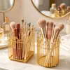 Soporte para pinceles de maquillaje de arte en hierro estilo nórdico para escritorio, tubo de almacenamiento simple de color dorado para brochas de belleza, organizador de peines y lápices de cejas