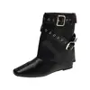 Pantalones de otoño apilables botines hebilla de cuero botas nuevas con cordones botas ajustadas mujer hermosas 2026 tacón oculto punta cuadrada falda