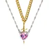 Collar con Colgante de Cruz de Zirconia Roja en Forma de Corazón, Cadena de Clavícula de Moda con Incrustaciones de Diamantes de Zirconia en Forma de Corazón, Cadena Creativa para el Cuello Dorada con Forma de Corazón