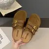 Pantuflas Casuales de Doble Tira con Puntera para Mujer 2026 Otoño/Invierno Nuevas Suela Gruesa que Aumenta la Altura Estilo Birkenstock Slip-on Zapatos para Personas Perezosas