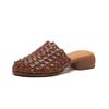 Mules de Verano Retro Casual Tejidos de Punta Cerrada con Tacón Grueso, Cómodos y No Cansan los Pies, Hechos de Cuero Genuino de Primera Capa para Mujer