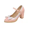 Zapatos de Hebilla Tacones Altos Comercio Exterior Gruesos Princesa 32 Dulce 48 Talla Lazo Moda Talla Zapatos Individuales Combinación de Colores Rojo Mujer