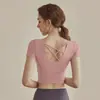 Nueva Camiseta de Yoga Fitness Talla Grande para Mujer con Almohadillas en el Pecho, Manga Corta para Correr Deportes Profesional Secado Rápido Ajustado