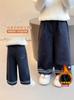 Pantalones Rectos para Niños Otoño e Invierno 2025 Estilo Nuevo Estilo Niña Forro Polar Pantalones Pantalones Casuales de Lana de Pierna Ancha para Niños