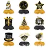 Ornamento de Mesa Colmeia Personalizado Tema Ano Novo Decoração Festa Véspera de Ano Novo Conjunto Preto Dourado Suprimentos Decorativos Fabricante Atacadista