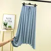 Saia Midi Nova de Verão Elástica na Cintura Linha A Saia Meia Saia Feminina com Caimento Saia Base de Modal Peça Externa Saia Preta com Barra Larga